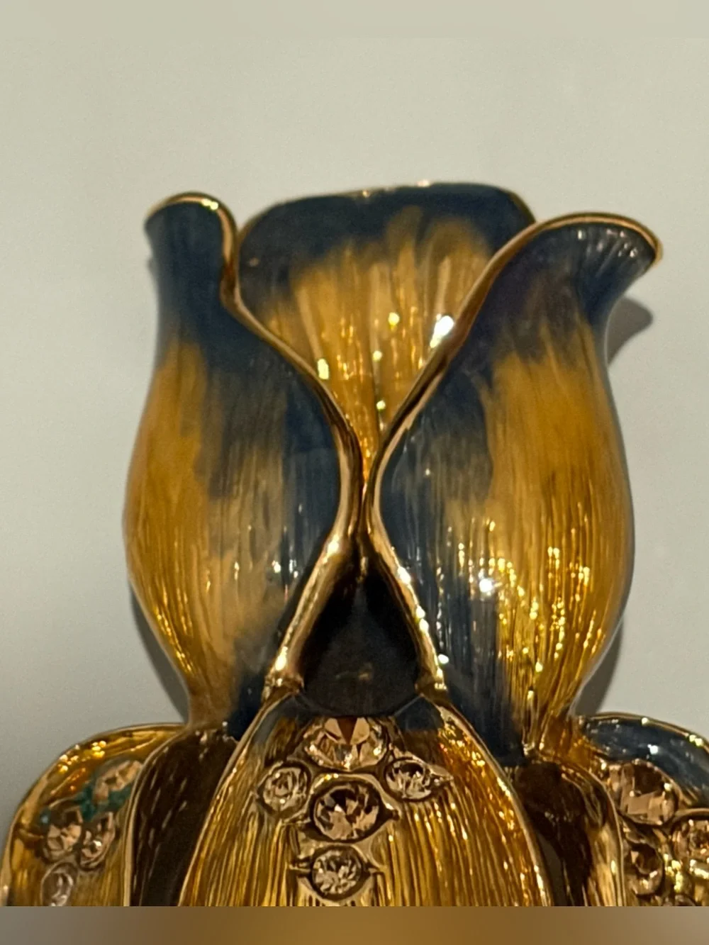 VTG Monet Iris Brooch Blue And Gold Enamel Petals Signed
